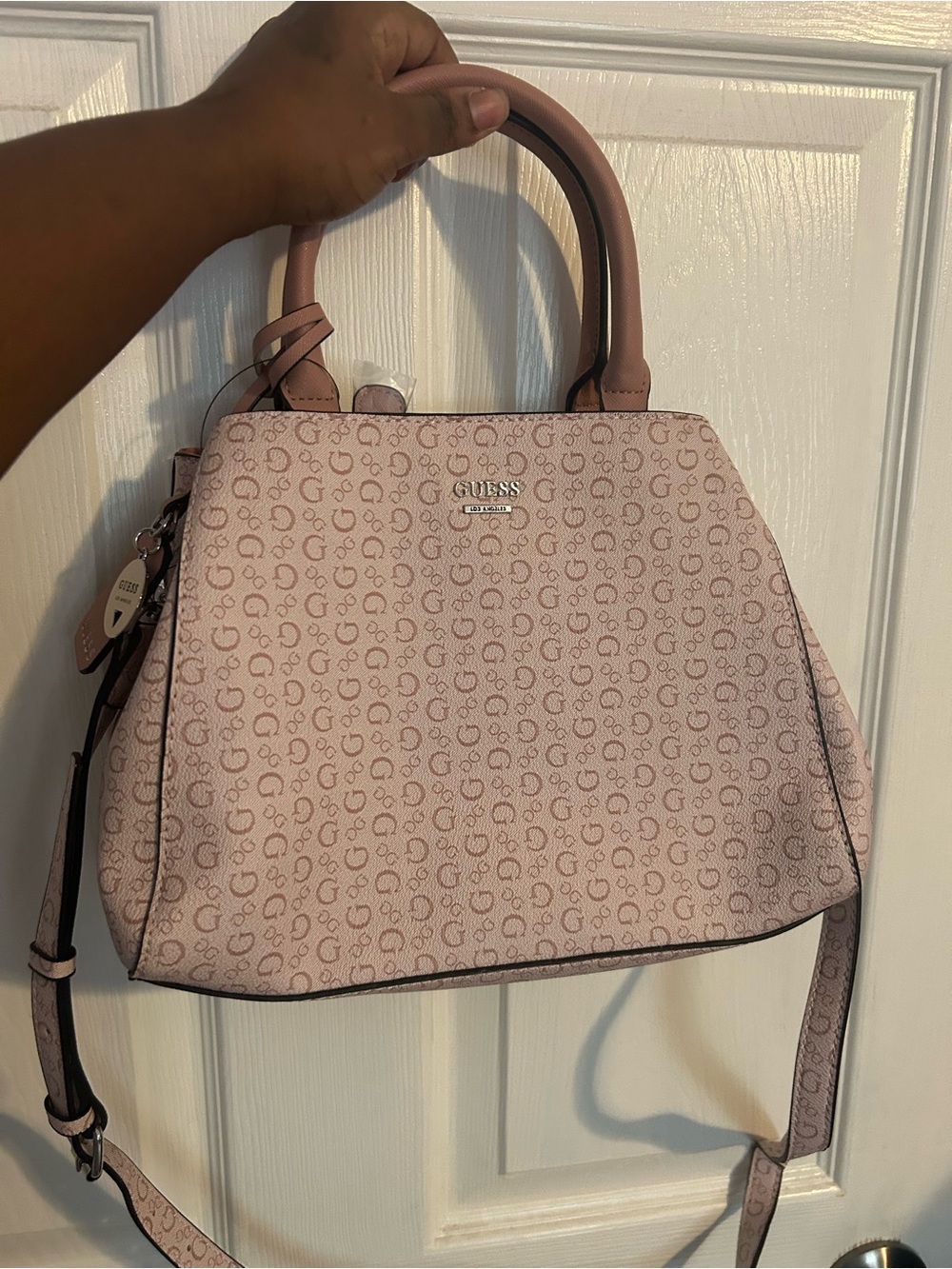 GUESS Blush Pink Signature Satchel with Detachable Strap